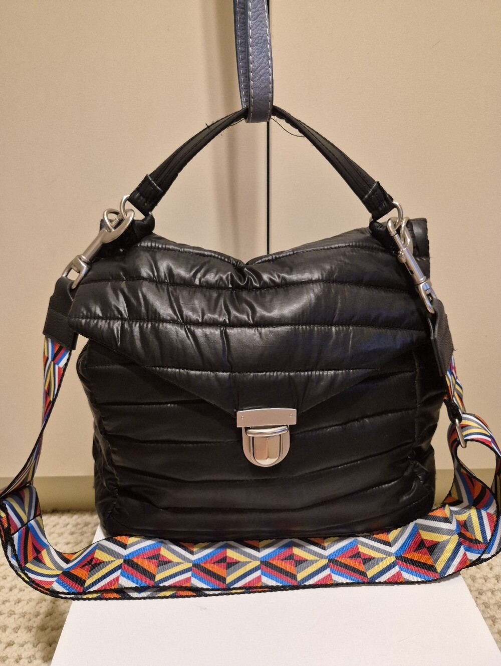 NEW Think Royln "Evelyn" Large Black Nylon Puffer Crossbody Bag Ret.$168